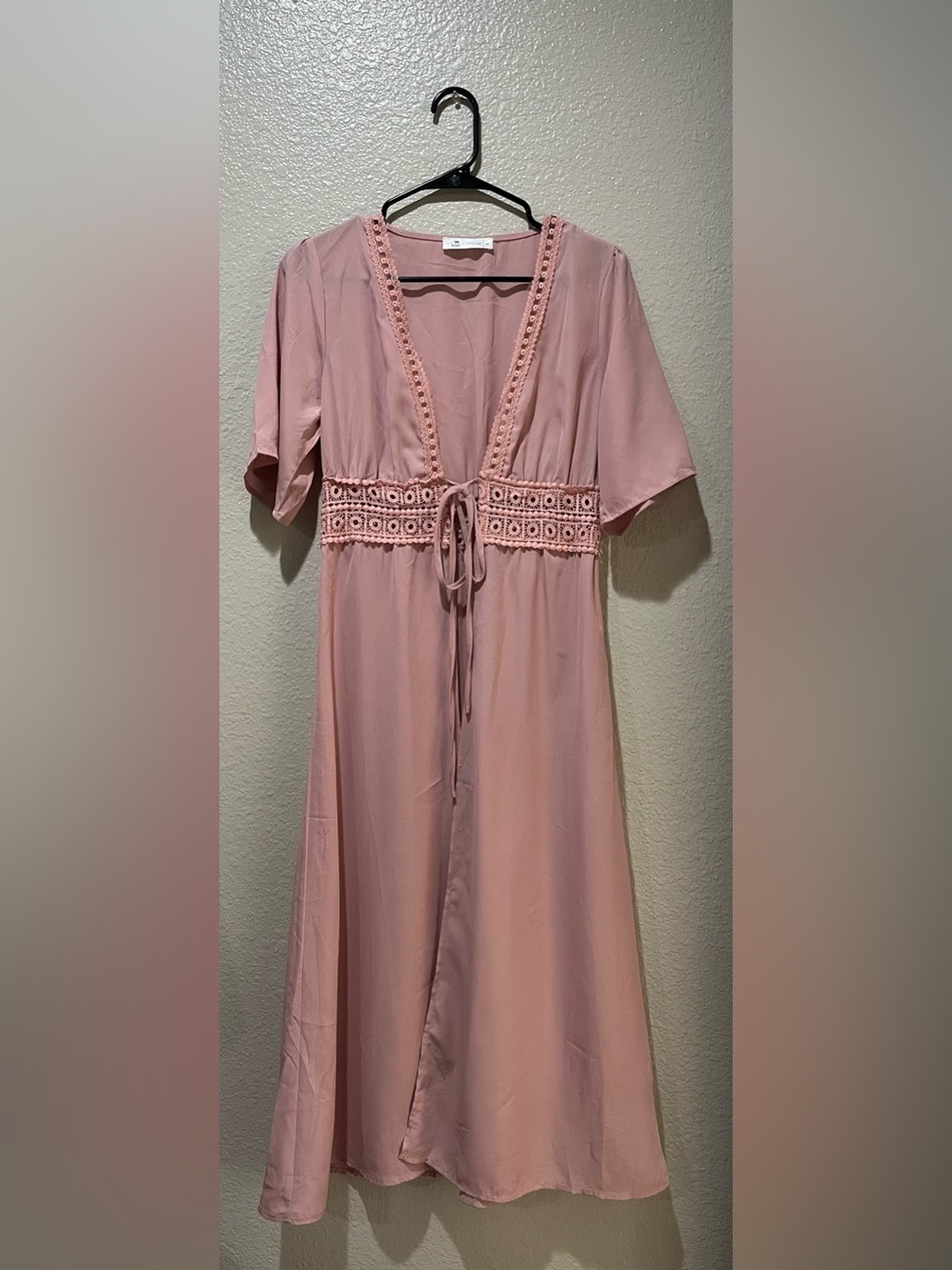 Cupshe Blush Pink Lace-Trim Maxi Robe Sz S Flowy Lightweight Bohemian TC0019